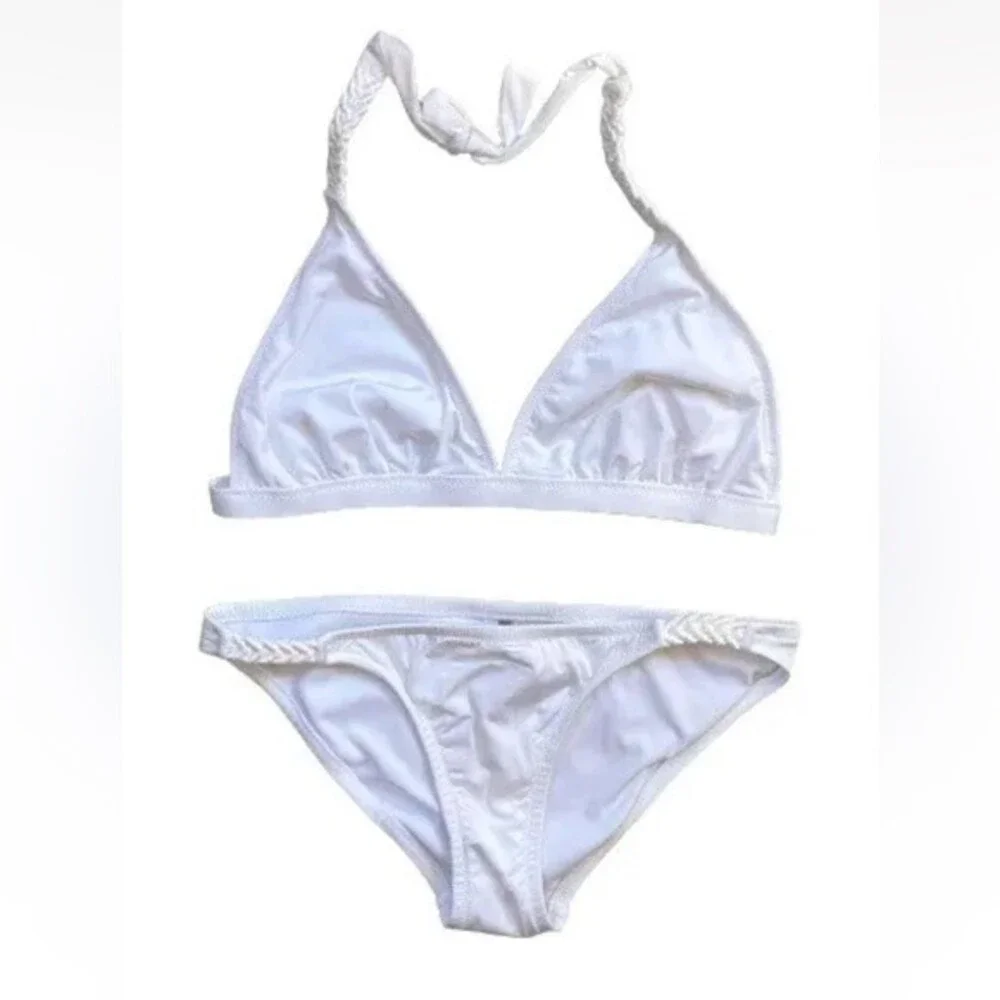 BcbgMaxAzria 2 Piece Swim Bikini Sz mix top Medium bottom Small White Gold Metal